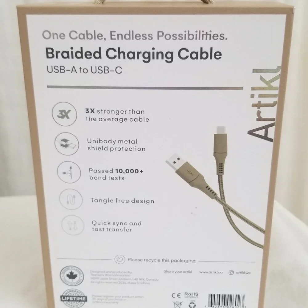 Artikl Charge & Sync Braided Charging Cable 6f USB-A to UBC-C 3X Color Peach